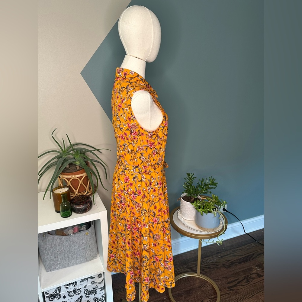 🍊 Nanette Lepore Orange Floral Pintuck Midi Dress Kentucky Derby– Size 10 - Picture 4 of 16